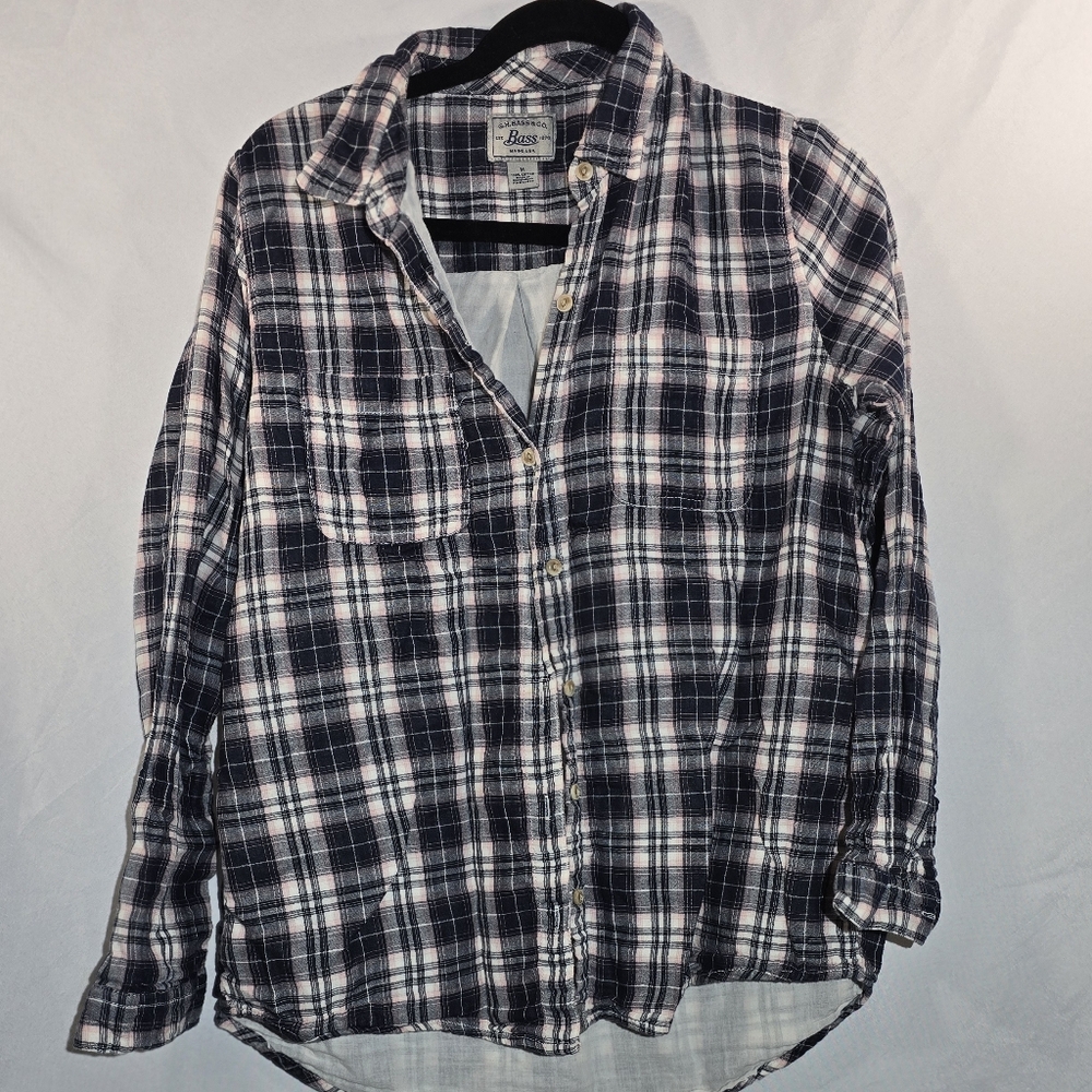 G.H. Bass & Co. Navy and Pink Plaid Shirt, Long-sleeved Button-up